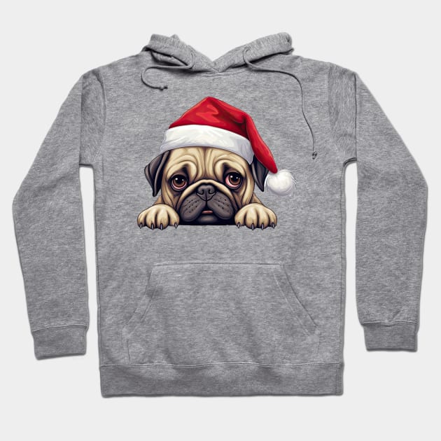 Christmas Peeking Pug Dog Hoodie by Chromatic Fusion Studio